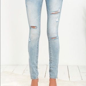 Skinny and distressed women’s light wash jeans